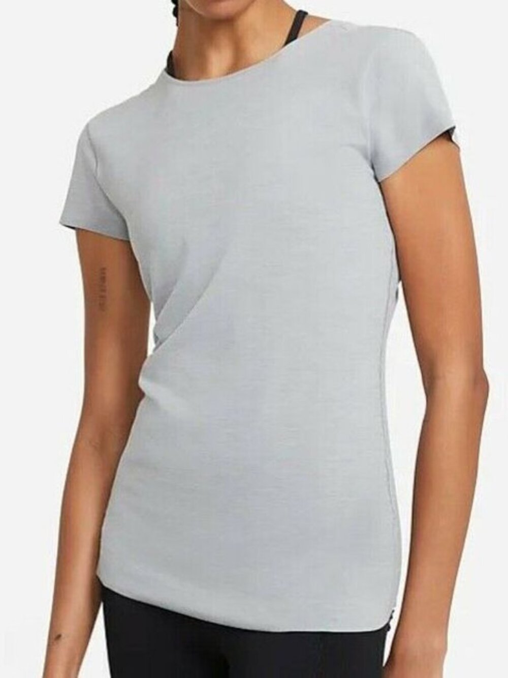 NWT NIKE Yoga Luxe Short Sleeve Top - Particle Grey/Platinum Tint #S $55